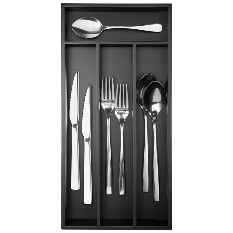 Conflech Silverware Organizer Small Bamboo Kitchen Drawer Organizer Utensil Organizer Silverware Holder Cutlery Organizer in drawer Flatware Organizer Tray (Black 4 Slots) - Image 1
